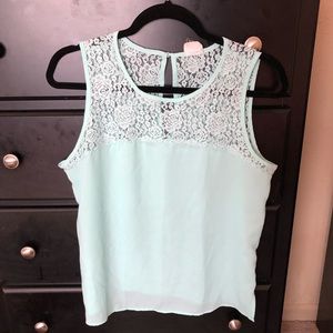 Mint Green Top w/ Floral Lace Detail